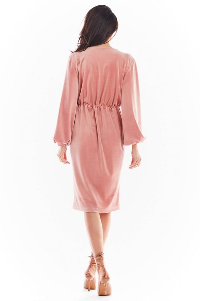 Love Lace Love Lace Women's Velour Envelope Neck Evening Dress With Cuffs in Pink - 3