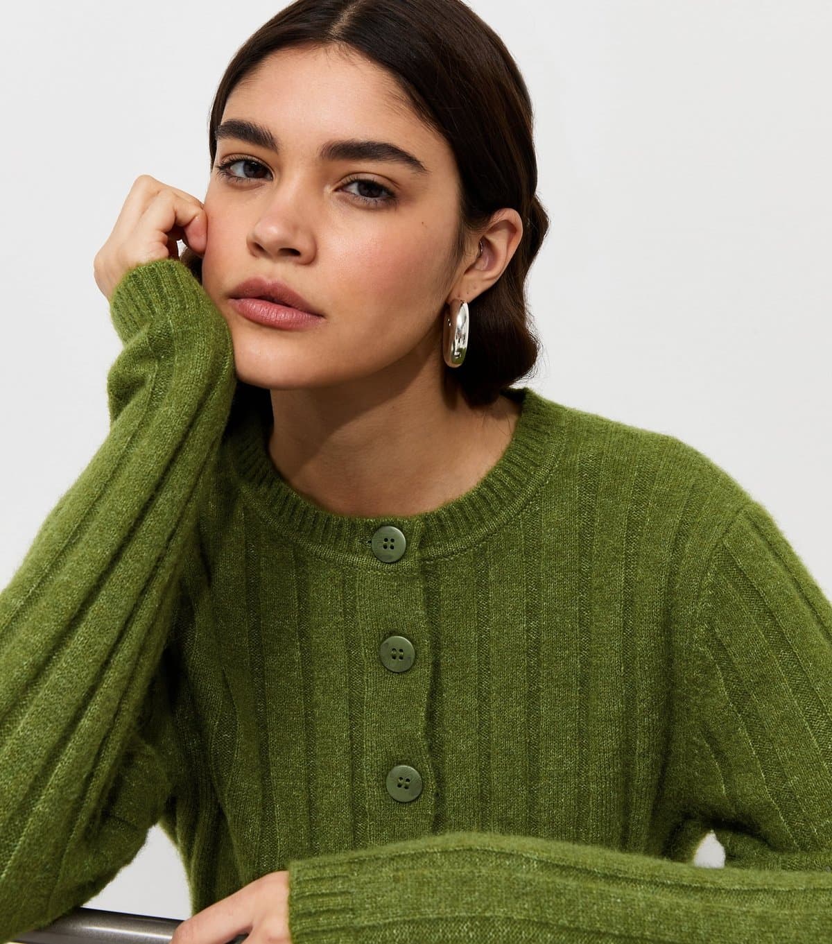 New Look New Look Green Ribbed Knit Cardigan