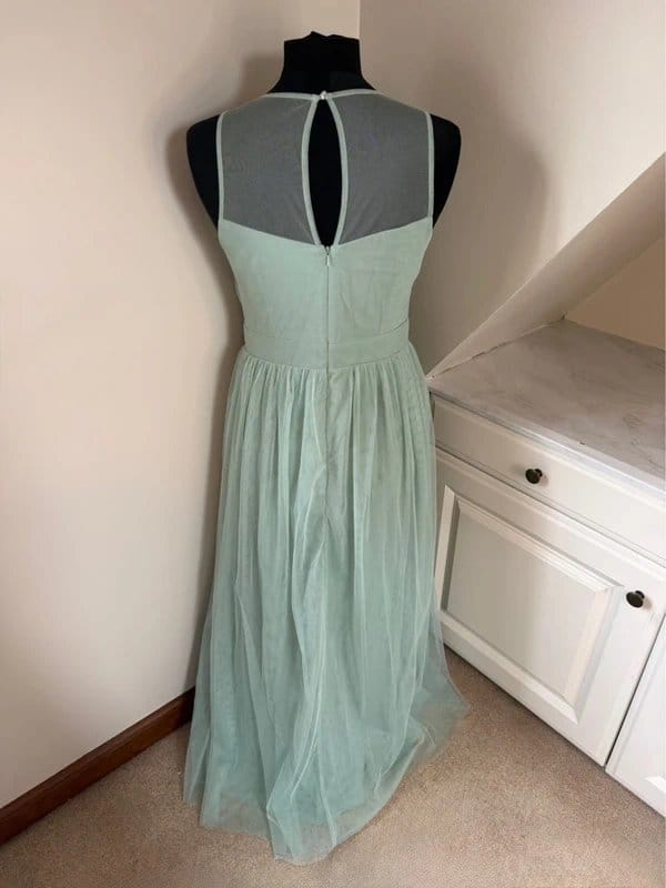 Little Mistress Mint Green Pearl Sequin Ruffled Tulle Long Maxi