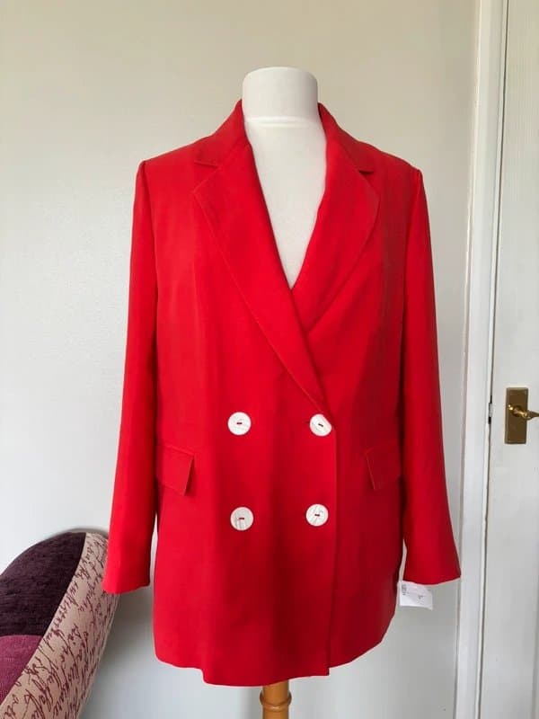 Zara NEW Zara coral red linen oversized summer blazer jacket - size XS 8-10