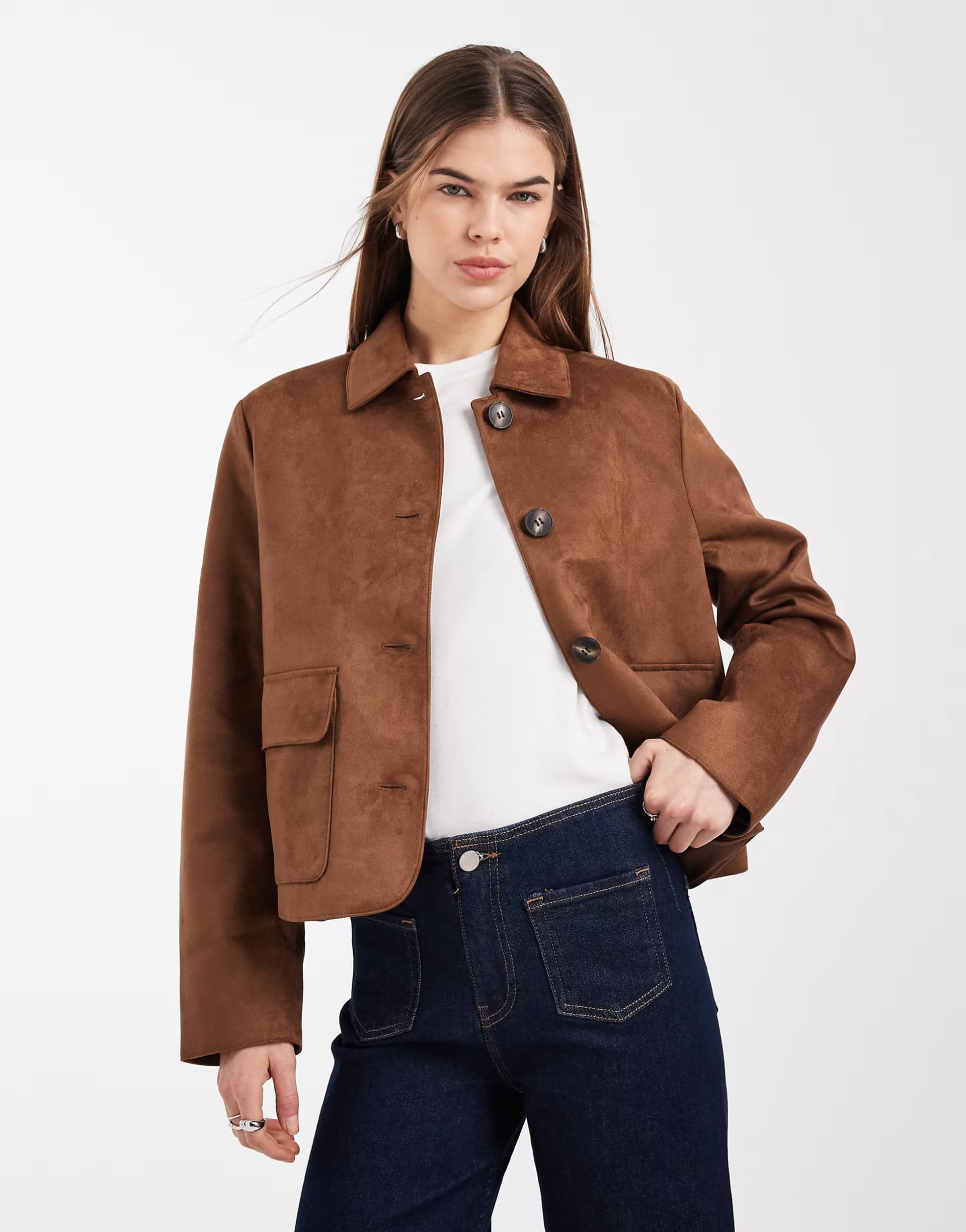 ASOS Vero Moda soft stretch faux suede short jacket in cognac