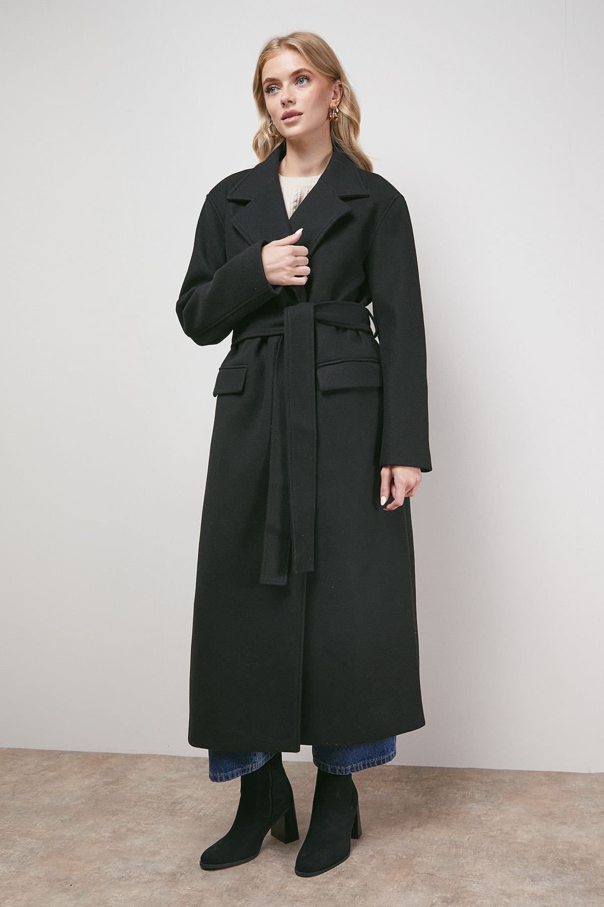 Oasis Oasis Women's Tie Belt Detail Midi Coat in Black