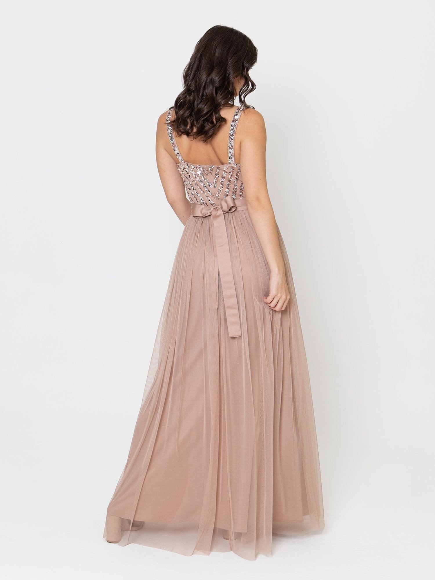 Maya Deluxe Maya Deluxe Women's Stripe Embellished Maxi Dress in Taupe - 4