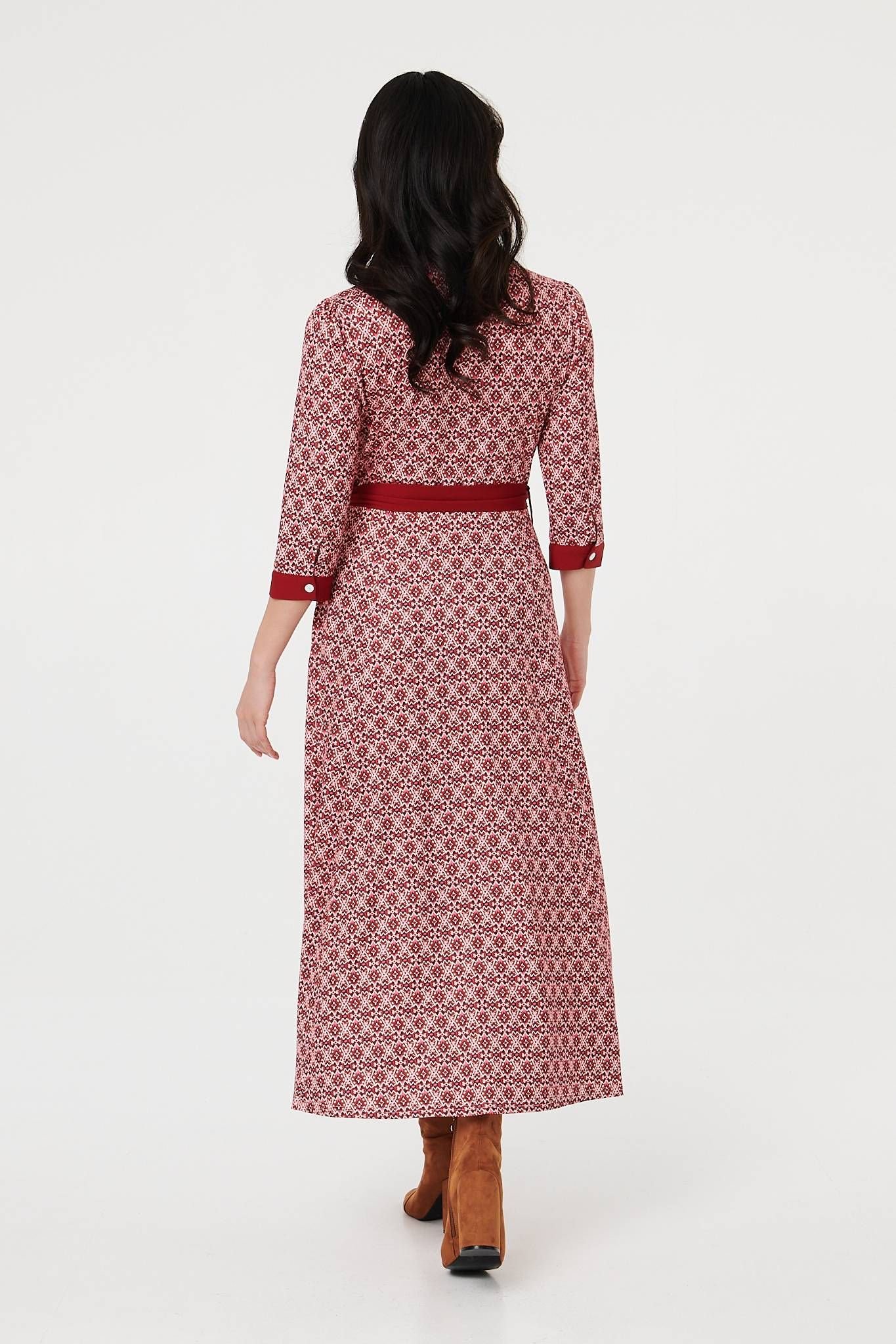 Izabel London Izabel London Women's Printed 3/4 Sleeve Tie Waist Maxi Dress in Pink - 3