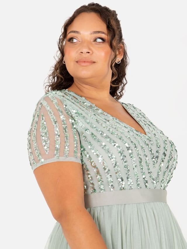 Maya Deluxe Maya Deluxe Women's Belted Stripe Embellished Maxi Dress in Mint - 2