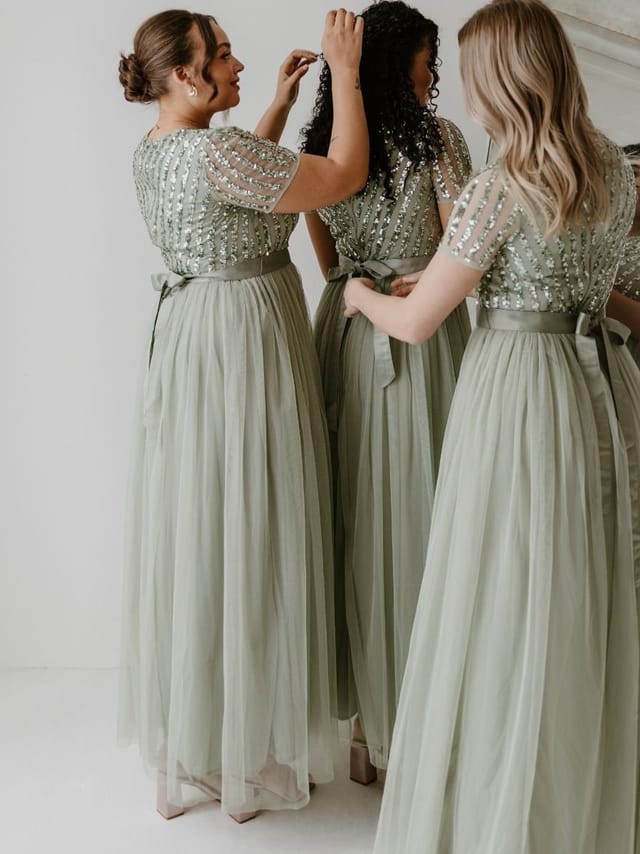 Maya Deluxe Maya Deluxe Women's Belted Stripe Embellished Maxi Dress in Mint - 3