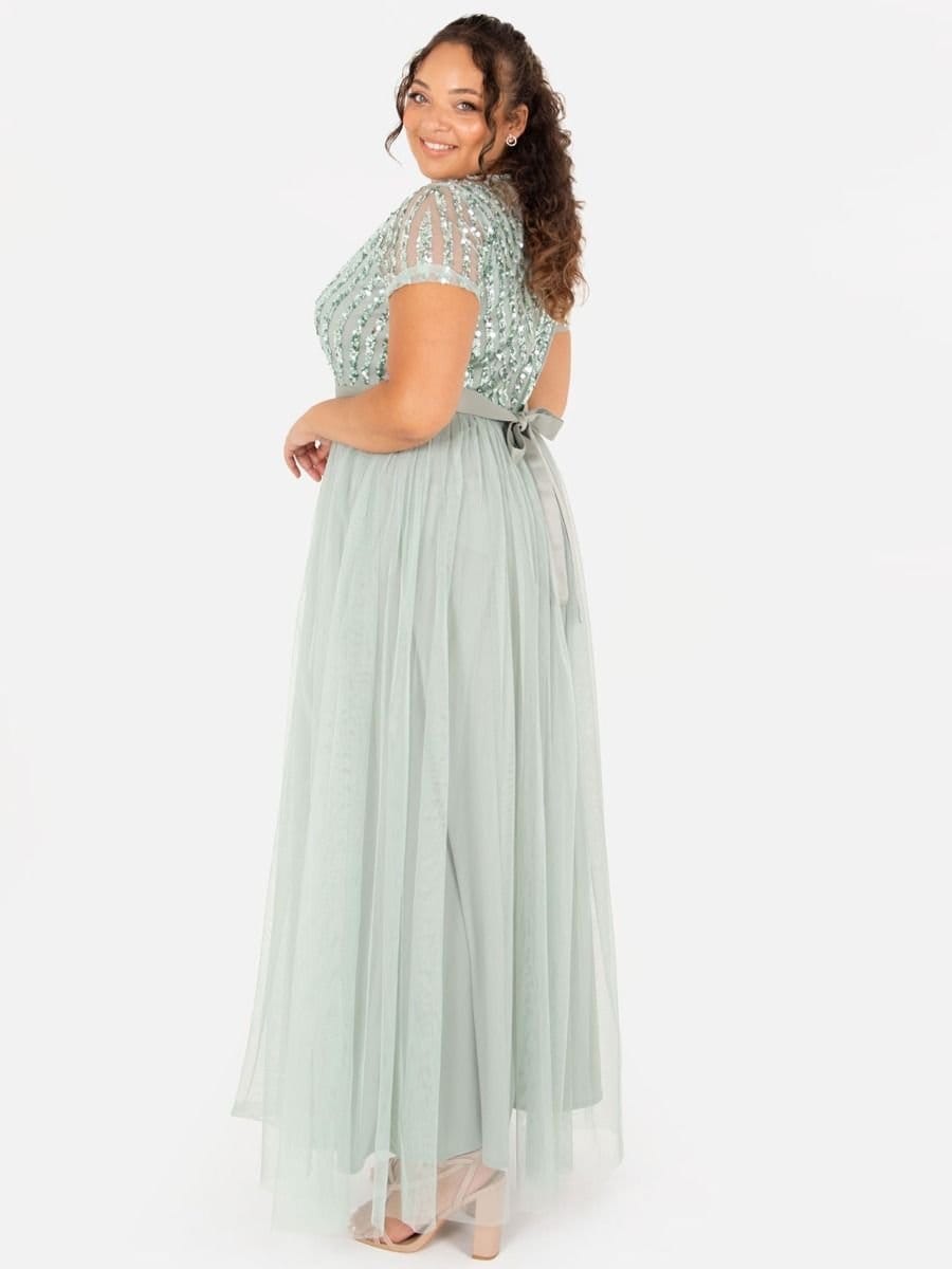 Maya Deluxe Maya Deluxe Women's Belted Stripe Embellished Maxi Dress in Mint - 4