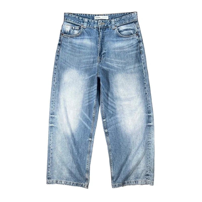 Bershka Bershka baggy loose fit Y2K streetwear style wide leg jeans-blue wash