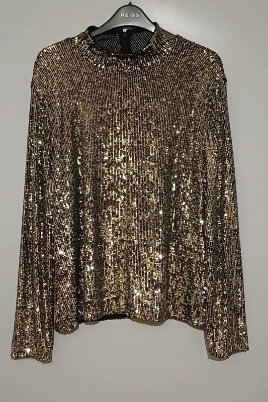 Mint Velvet Mint Velvet Black Silver Sequin Long-Sleeved Top - size XL/18 - 1