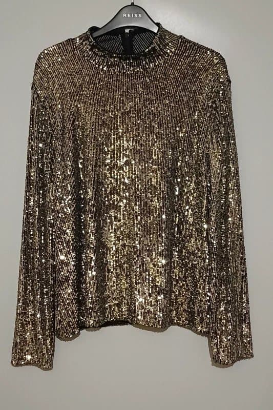 Mint Velvet Mint Velvet Black Silver Sequin Long-Sleeved Top - size XL/18