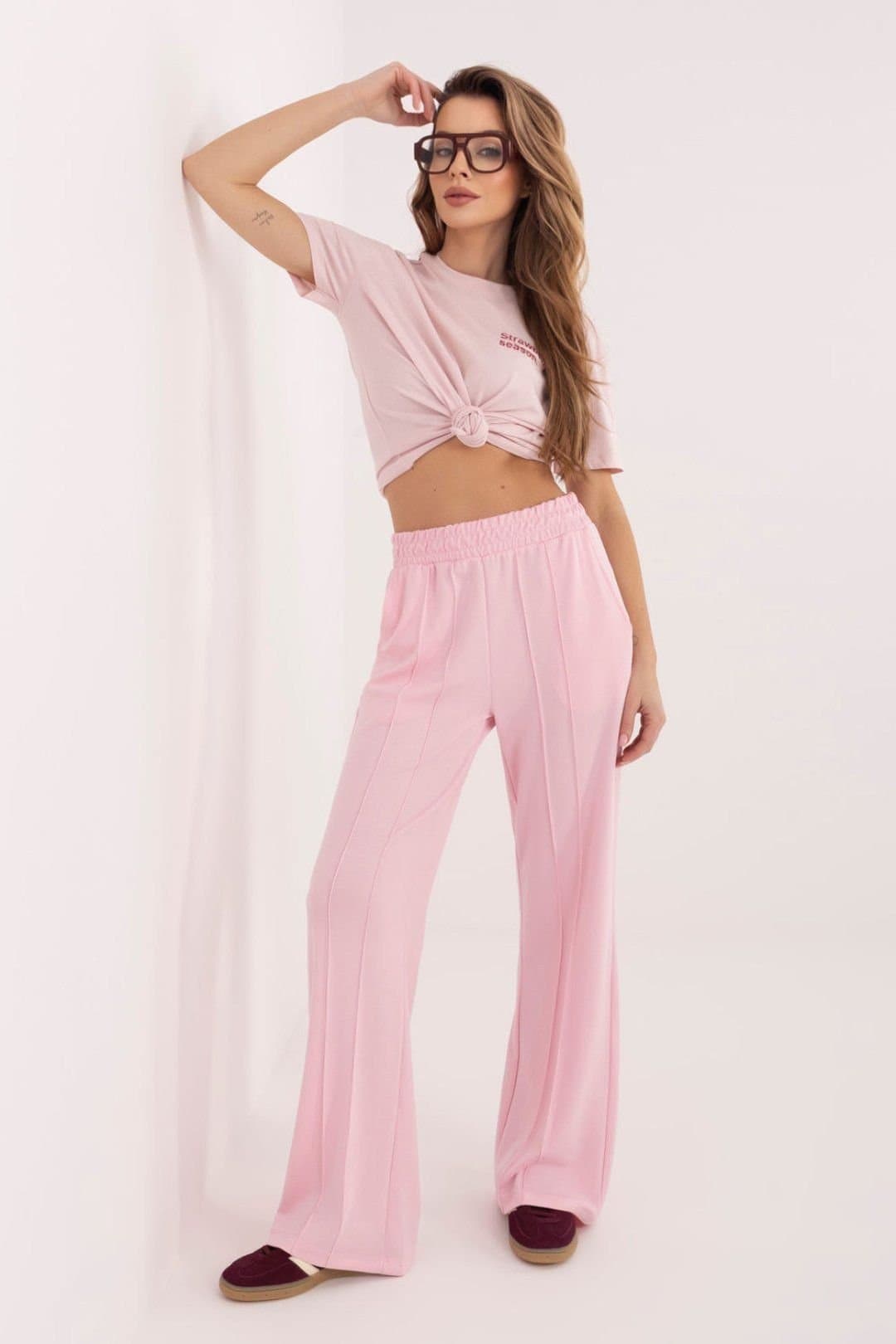 Love Lace Love Lace Women's Buttery Soft Wide Leg High Waist Sweatpants Style 225007 in Pink
