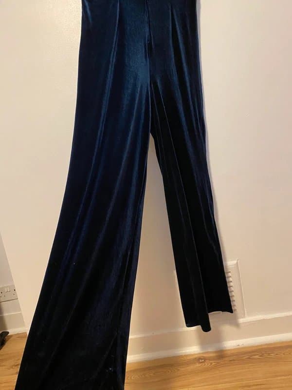 ASOS ASOS Velvet Jumpsuit Blue ZipUp Wideleg #Vintage Glamour Seventies Style Size 16
