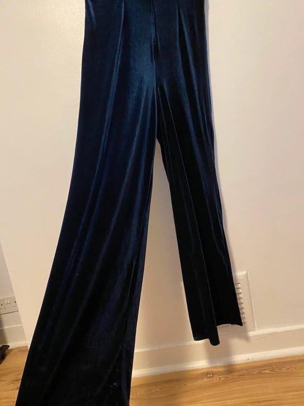 ASOS Navy Velvet Wide-Leg Jumpsuit Size 16