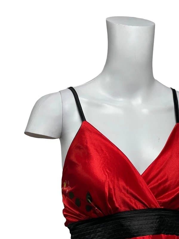 Handmade Women's Satin Slip Dress Size XS 6-8 Red Mix Handmade Ruffle Back NEW EU34