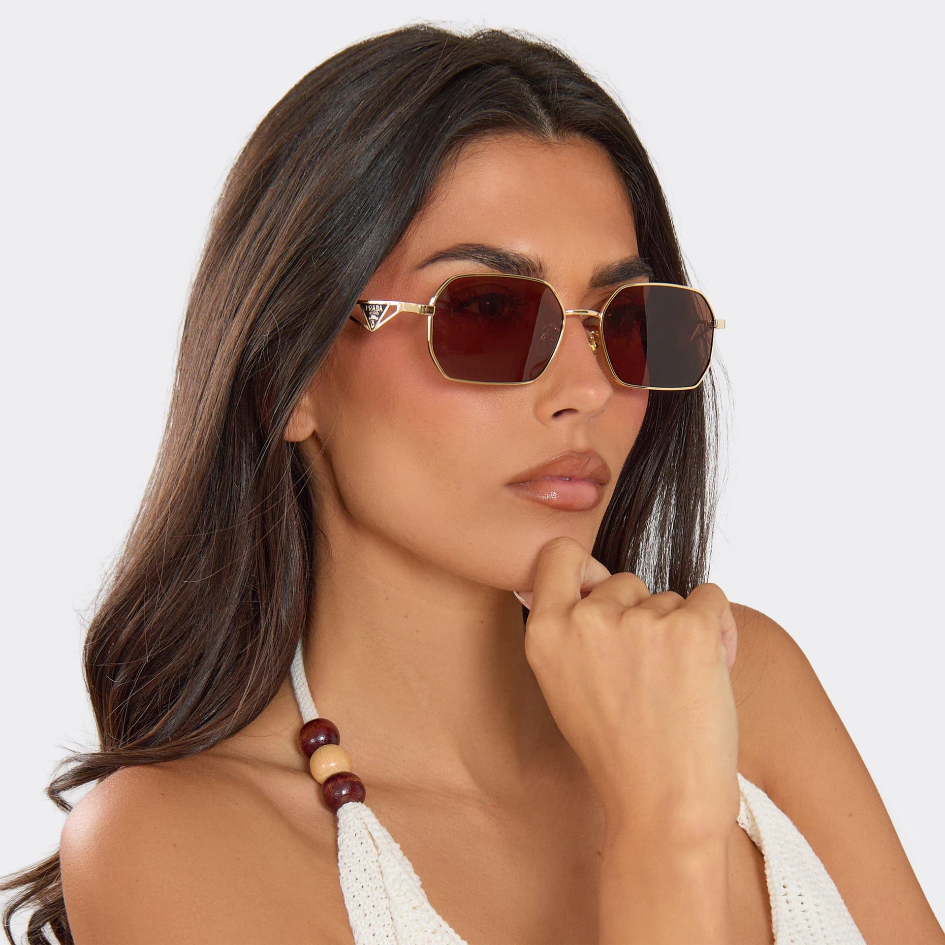 EGO Gold Frame Cut Out Side Logo Detail Tinted Lense Shaped Sunglasses In Brown, Women's Size UK 0