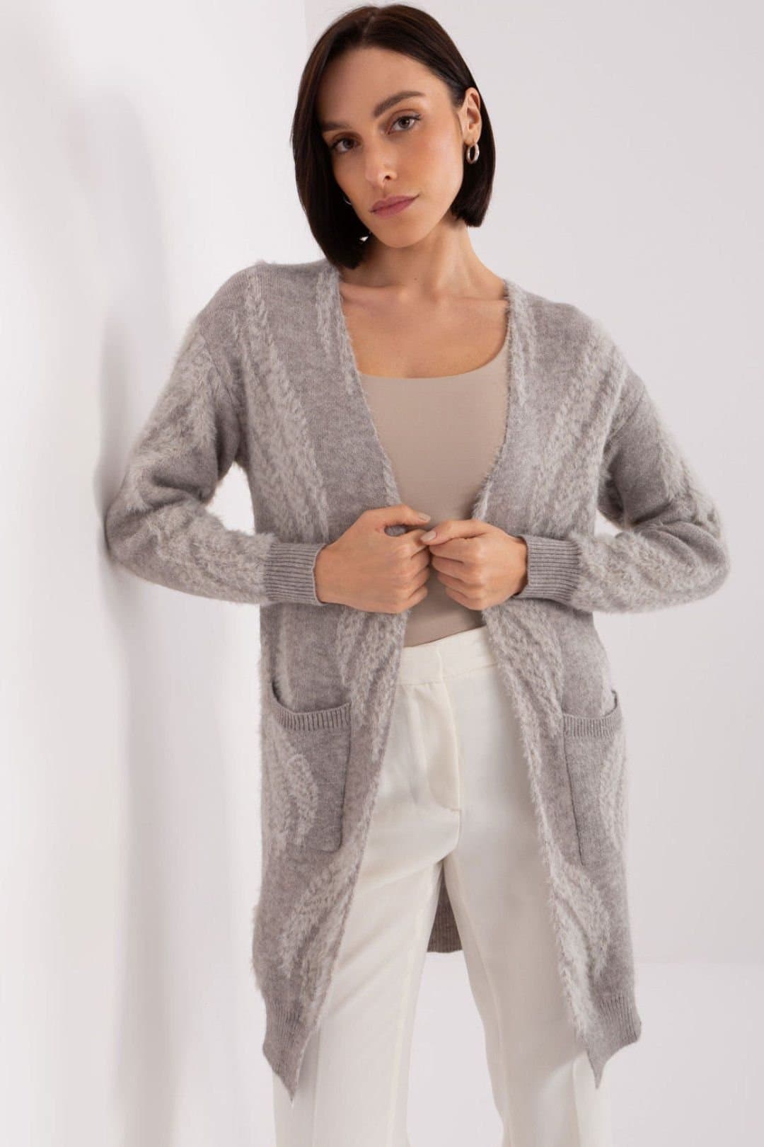 Love Lace Love Lace Grey Variegated Long Sleeve Cardigan with Pockets