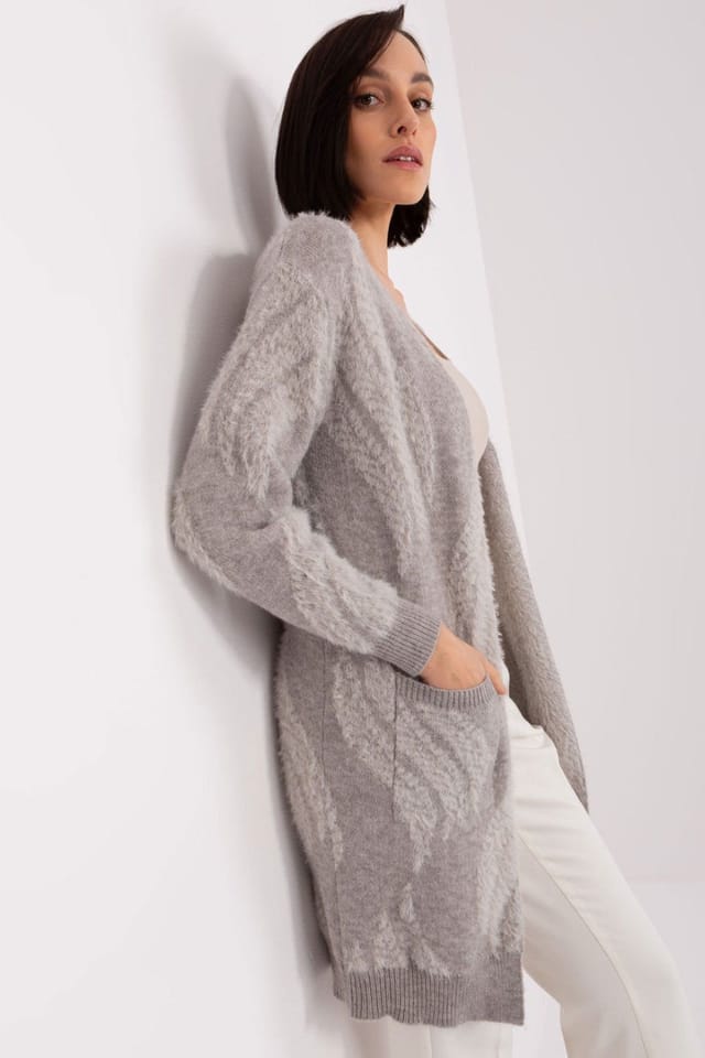 Love Lace Love Lace Women's Variegated Long Sleeve Cardigan with Pockets Style 188278 in Grey - 2