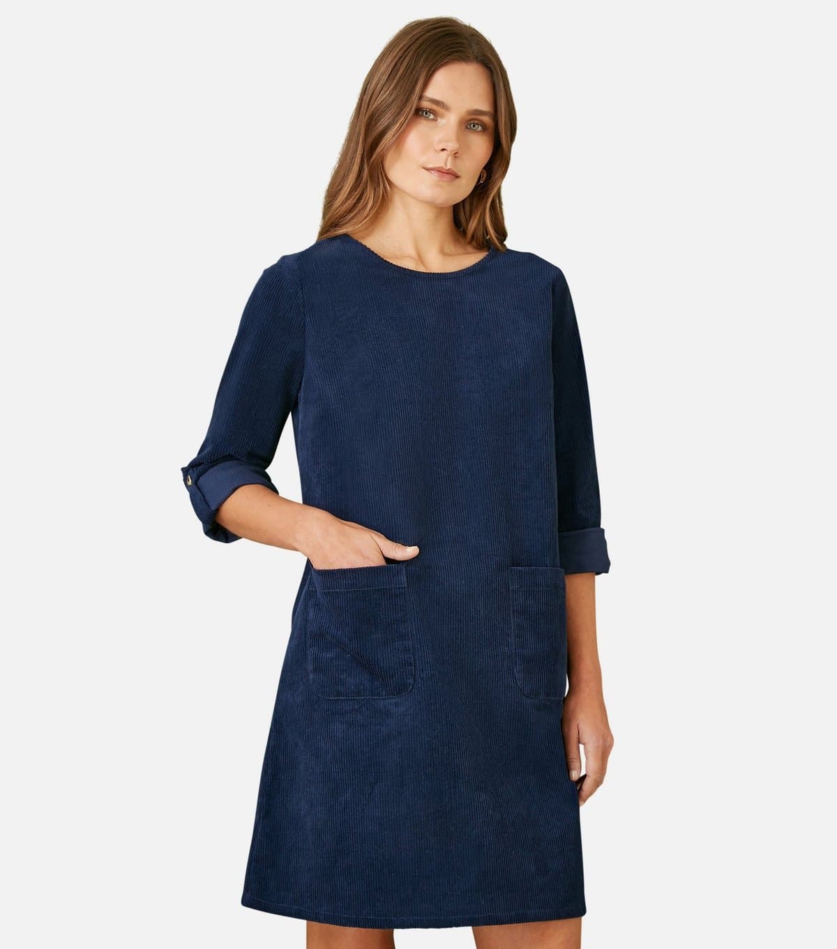 Yumi Women's Navy Corduroy A-Line Mini Dress Yumi New Look