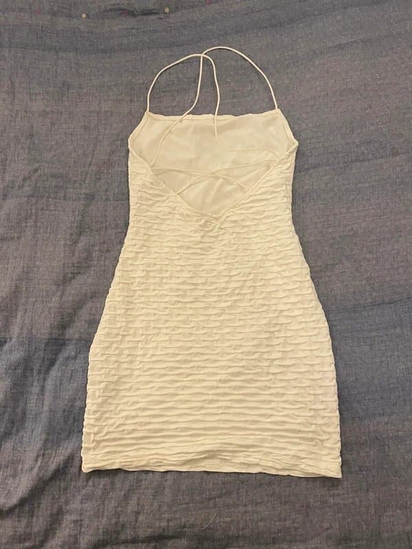 Bershka Bershka Cream Ruched Bodycon Mini Dress Double Lined