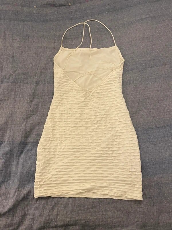 Bershka Cream Ruched Bodycon Mini Dress Double Lined