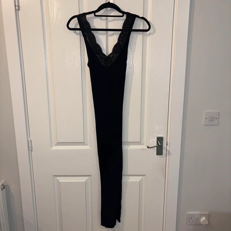 Topshop Black Topshop Lace Neck Rib Knit Midi Dress