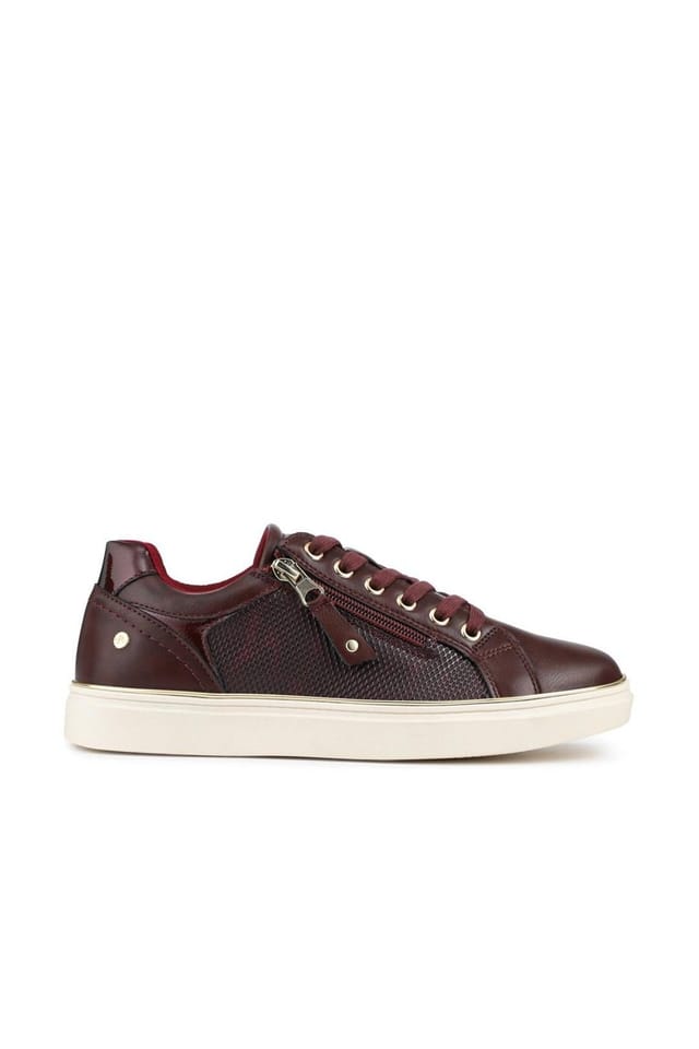 Pavers Pavers Women's Wide Fit Zip & Lace Trainers With Grip Sole in Burgundy - 2
