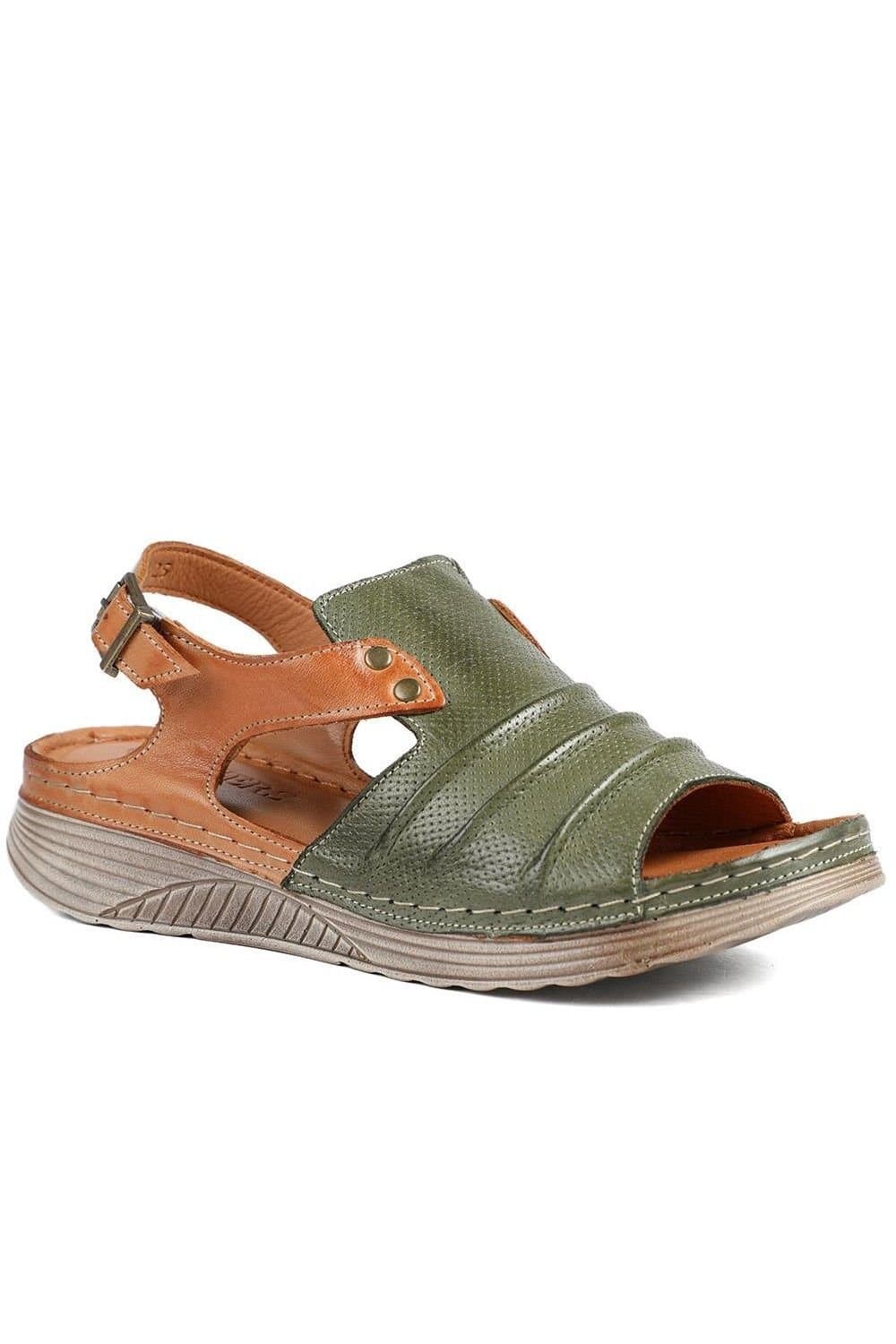 Pavers Pavers Khaki Leather Wedge-Heeled Sandals