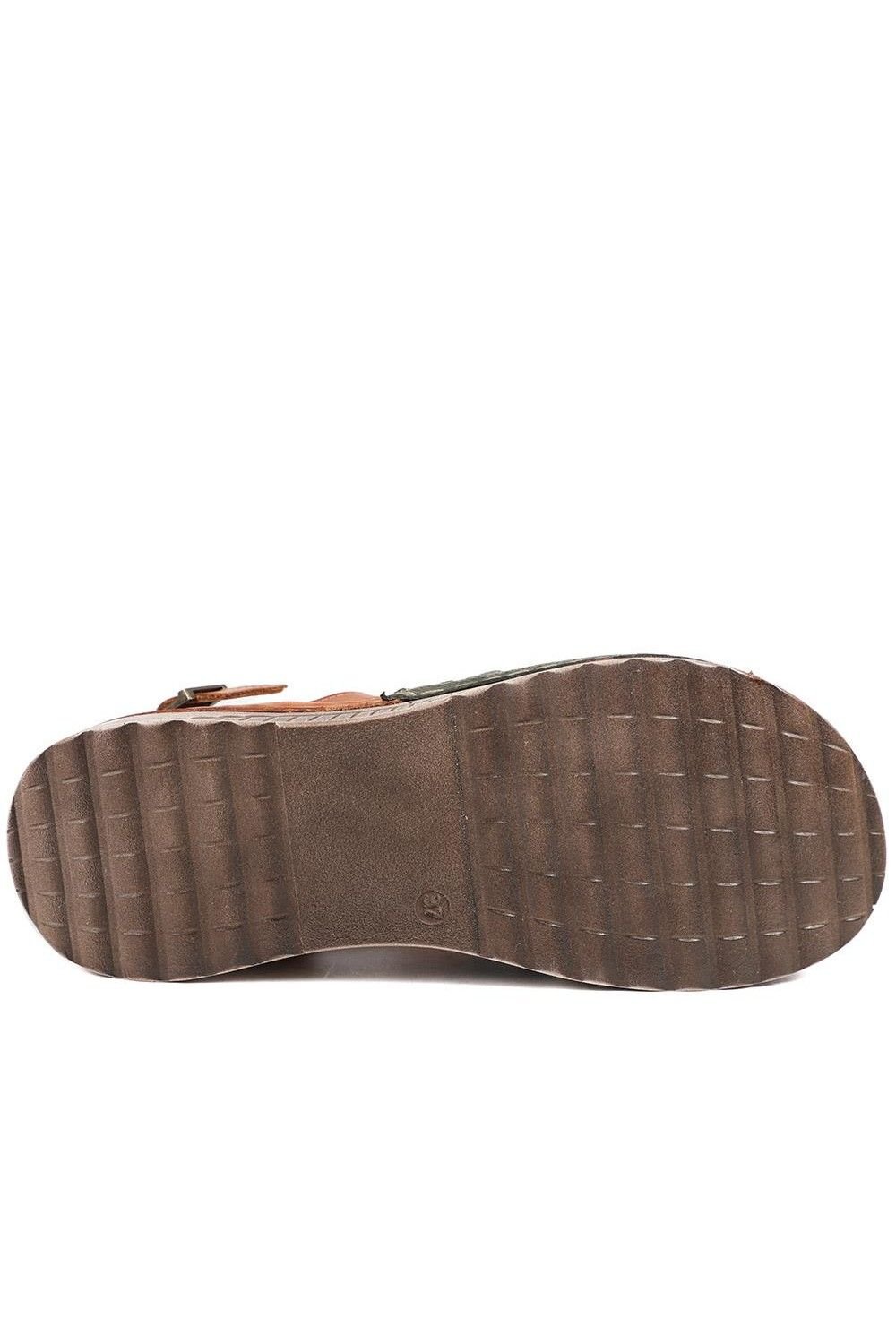 Pavers Pavers Women's Leather Wedge-Heeled Sandals in Khaki - 4