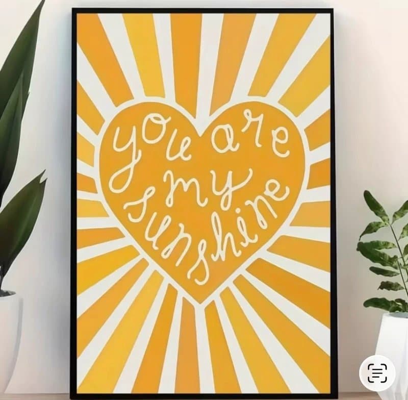 Art You Are My Sunshine Canvas Print 40x60cm | Retro Yellow Wall Art | Dopamine Decor Nursery