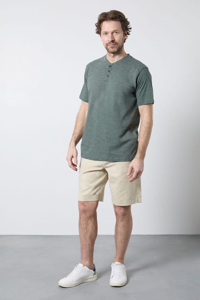 Maine Maine Men's Khaki Short Sleeve Slub Grandad Neck T-Shirt - 2