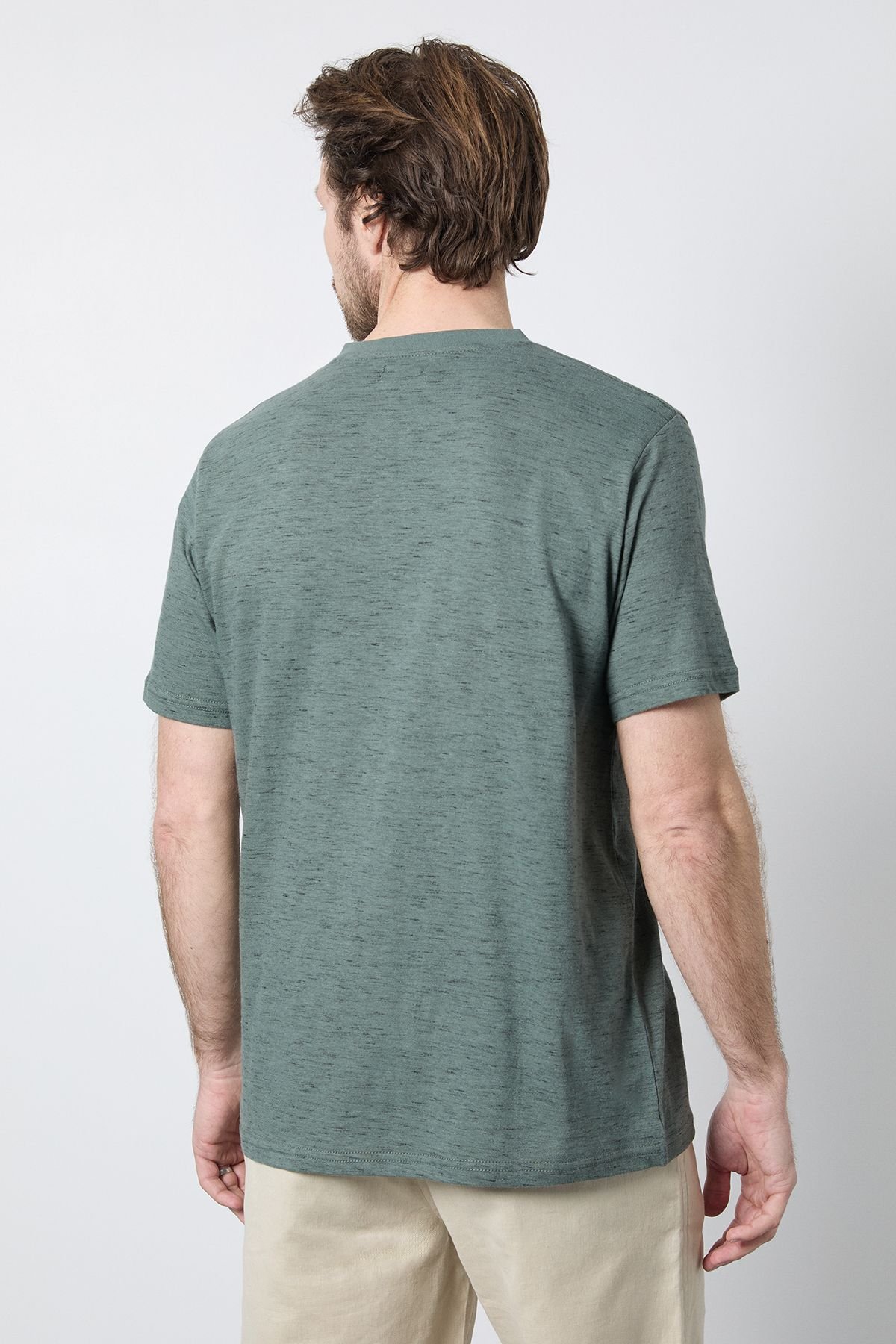 Maine Maine Men's Khaki Short Sleeve Slub Grandad Neck T-Shirt - 3