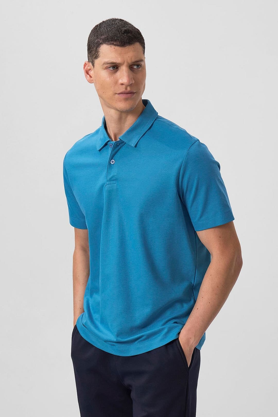 Tommy Life Tommy Life Men's Cotton Elastane Polo T-Shirt in Bright Blue - 4