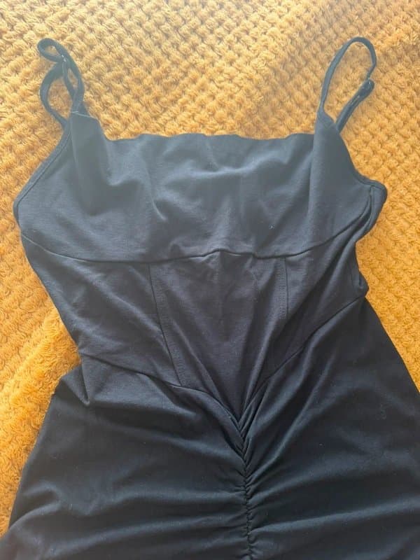 Asos luxe ASOS Luxe Black Ruched Midi Dress Size 10 Bodycon Stretch Occasion Dress