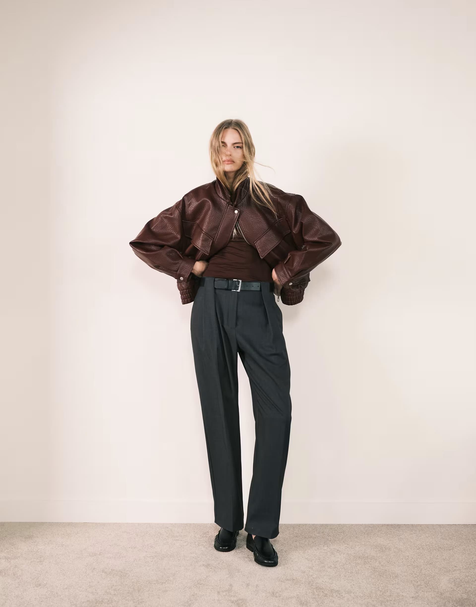 ASOS ASOS DESIGN tailored high waist belted straight leg trousers in grey marl