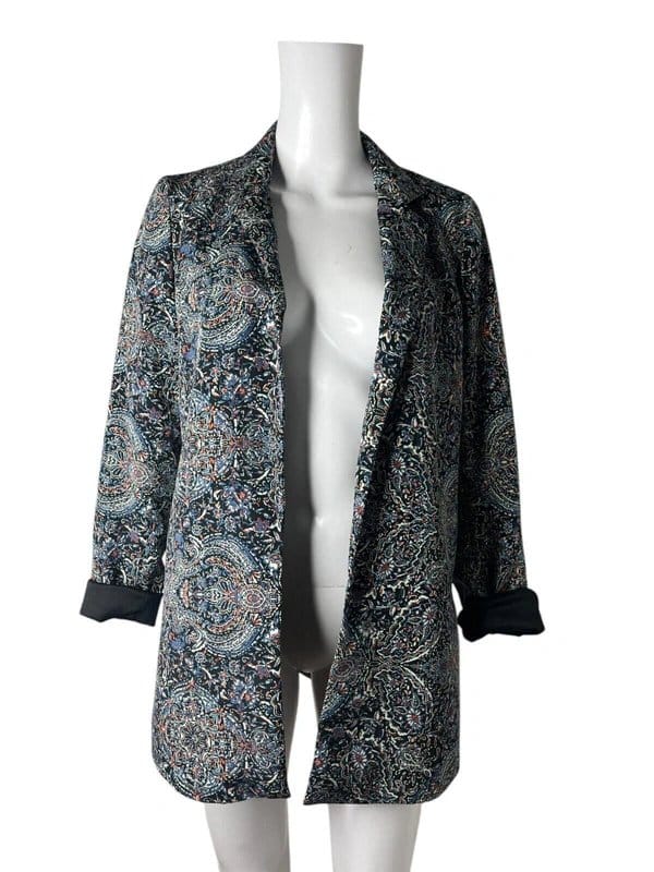 New Look New Look Blazer Jacket Size 10 Women's Black Mix Paisley Light Thin Top Suit EU38 - 1