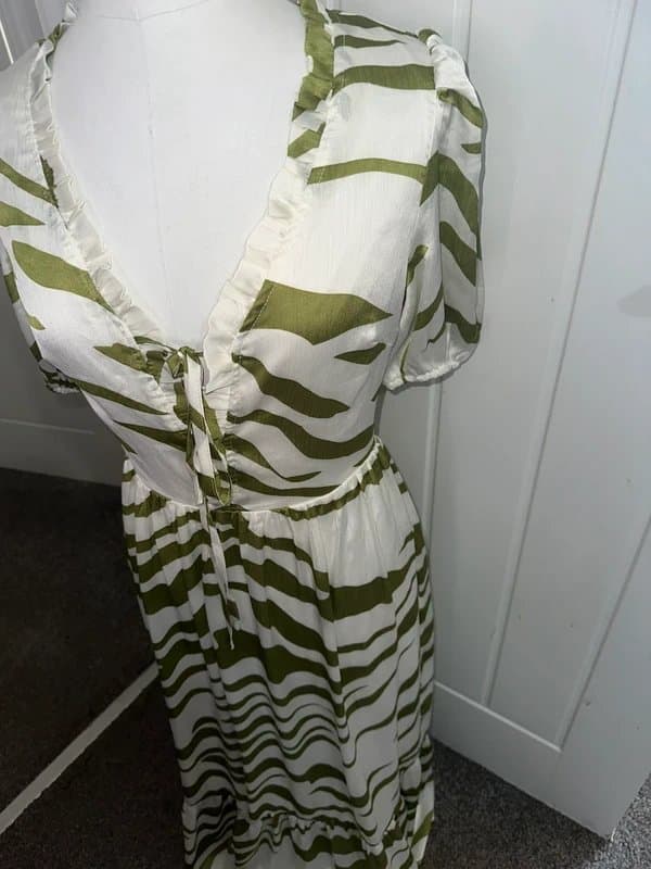 Never Fully Dressed Never Fully Dressed midi dress size 8 Green white Zebra Print Tie BNWT