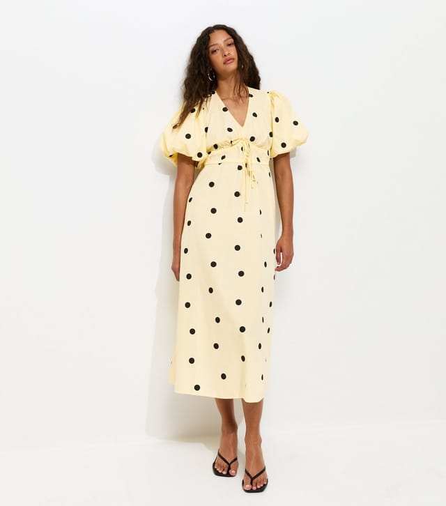 New Look Women's Yellow Polka Dot Puff Sleeve Midi Dress New Look - 2