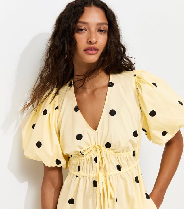 New Look Women's Yellow Polka Dot Puff Sleeve Midi Dress New Look - 3