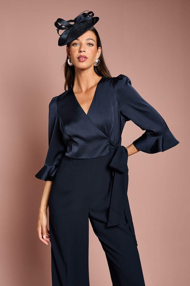 Coast Coast Women's Wrap Top Tie Side Jumpsuit in Navy - 2