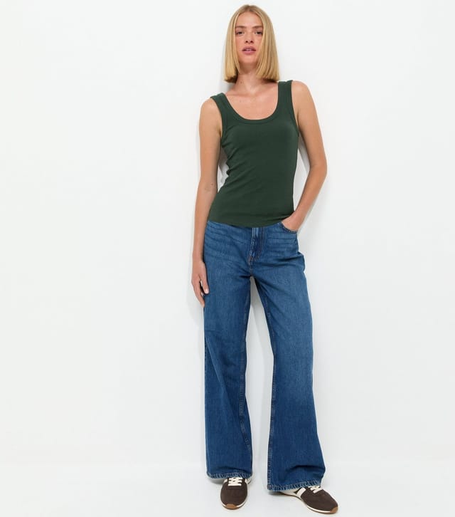 New Look Women's Dark Green Cotton Rich Scoop Neck Vest Top New Look - 3