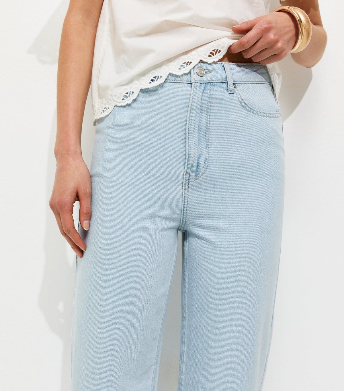 New Look Women's Tall Light Blue High Waist Adalae Wide Leg Jeans New Look - 4