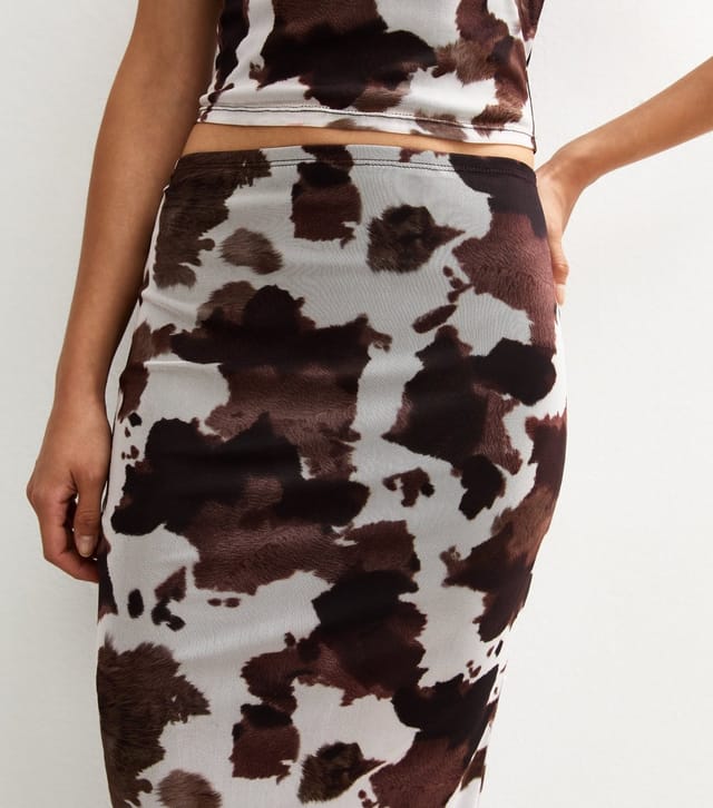 New Look Women's Brown Cow Print Mesh Midi Skirt New Look - 3