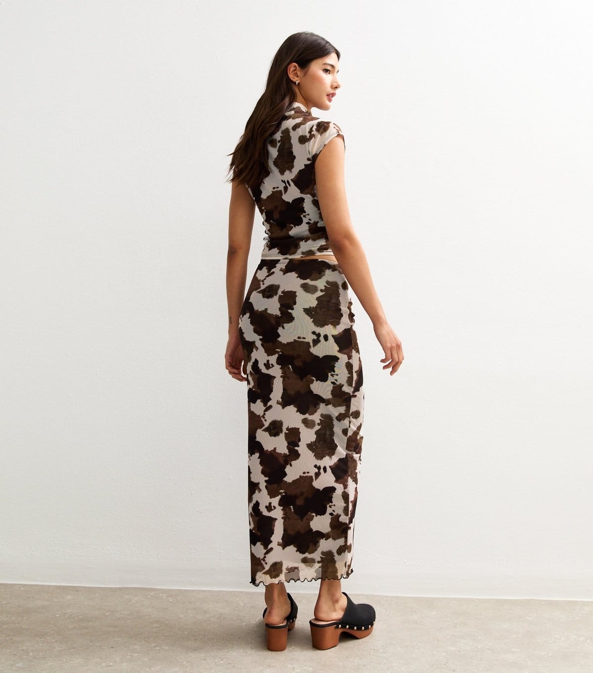 New Look Women's Brown Cow Print Mesh Midi Skirt New Look - 4
