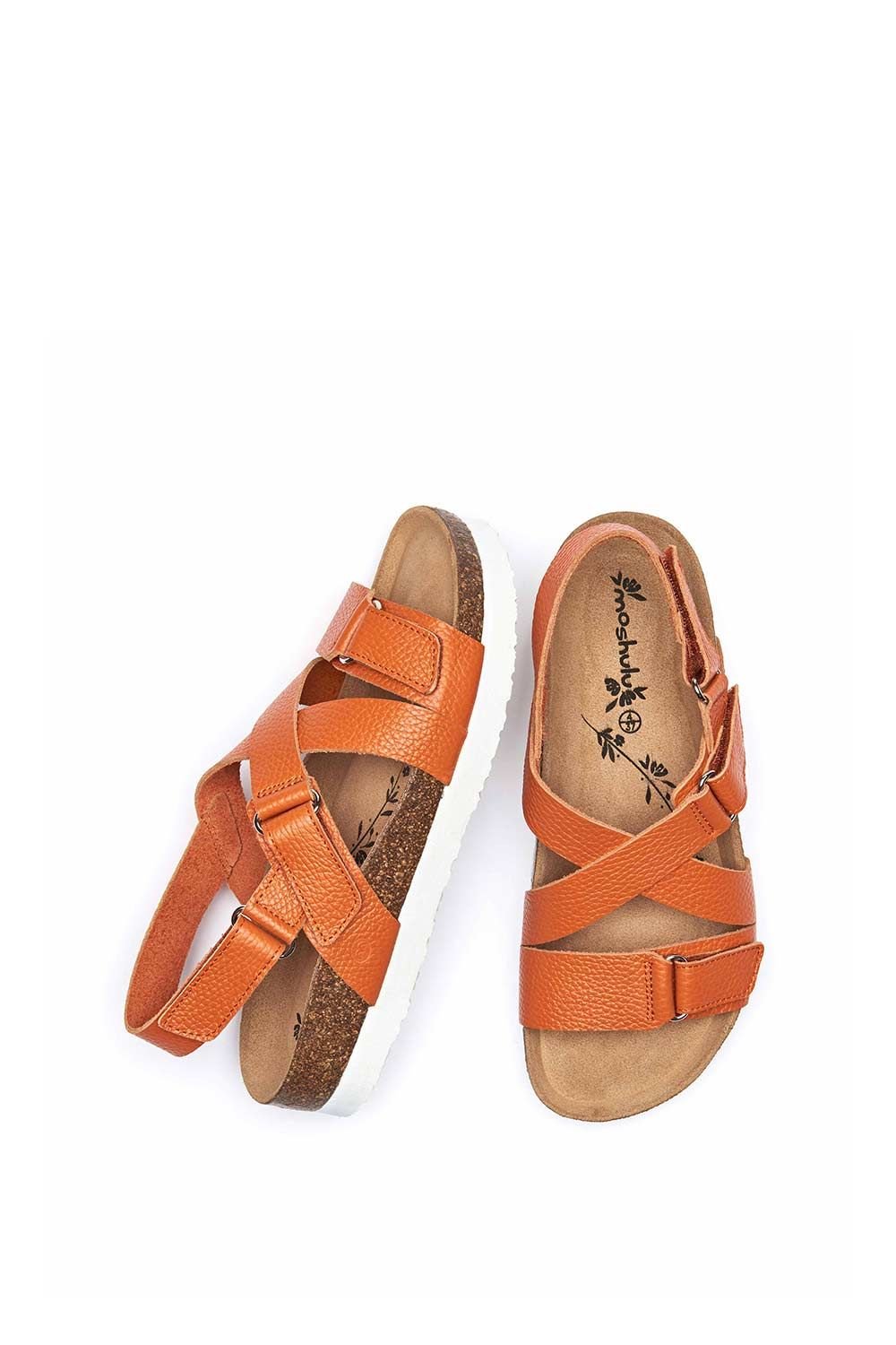 Moshulu Moshulu Women's 'Towan' Leather Strap Cork Sandals in Orange - 2