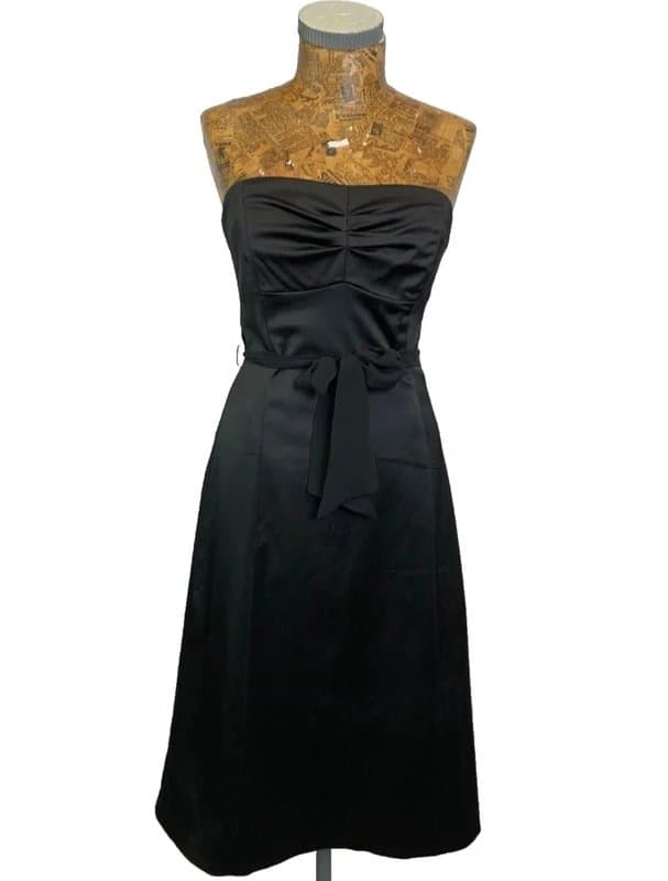 Coast 10 Coast Dress Black  Satin Stretchy Silk Ribbon Tied A-Line Tube Occasion Short