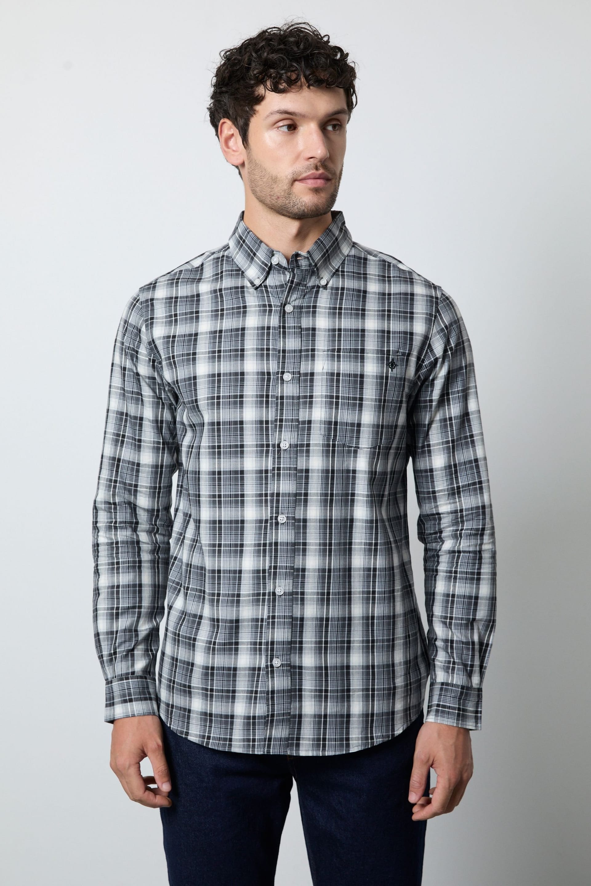 Maine Men's Dark Green Plaid Check Long Sleeve Shirt