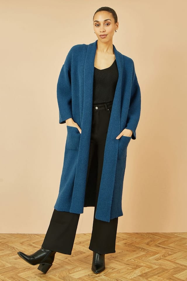 Yumi Yumi Women's Teal Knitted Maxi Cardigan With Pockets - 2