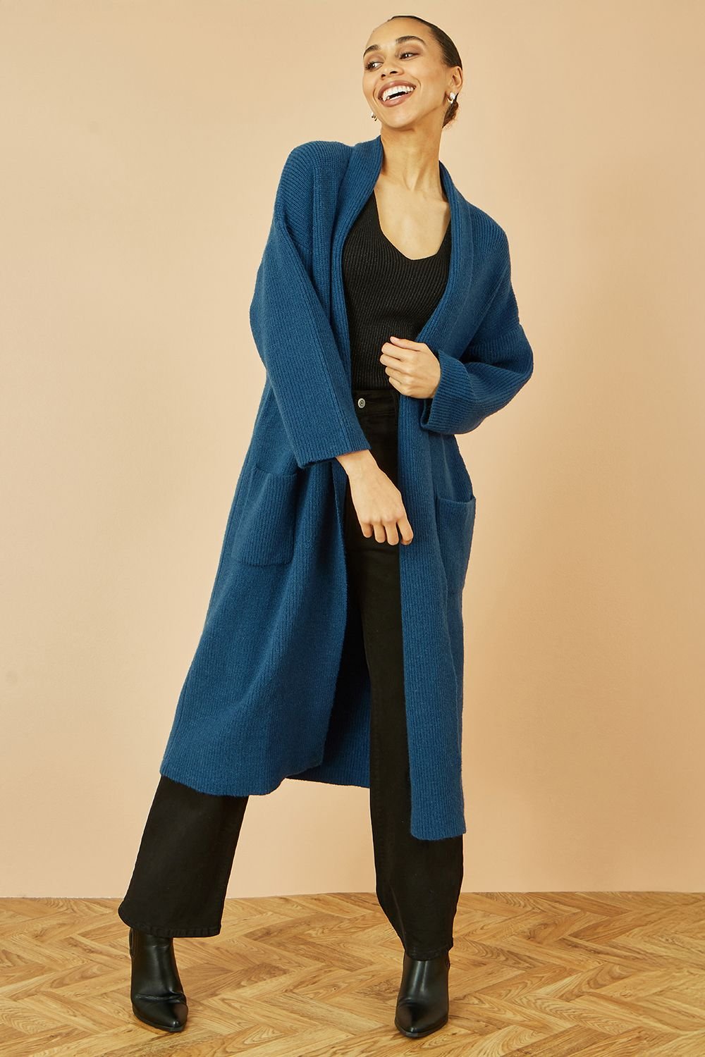 Yumi Yumi Women's Teal Knitted Maxi Cardigan With Pockets - 3