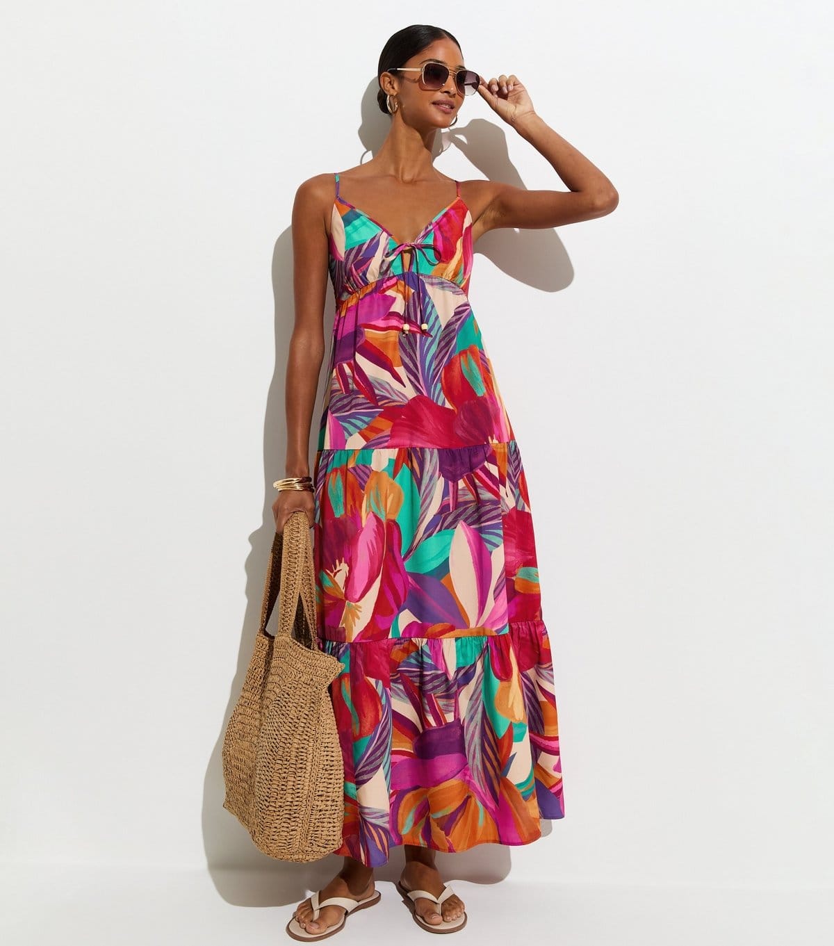 New Look Purple Floral Print Crepe Maxi Beach Dress