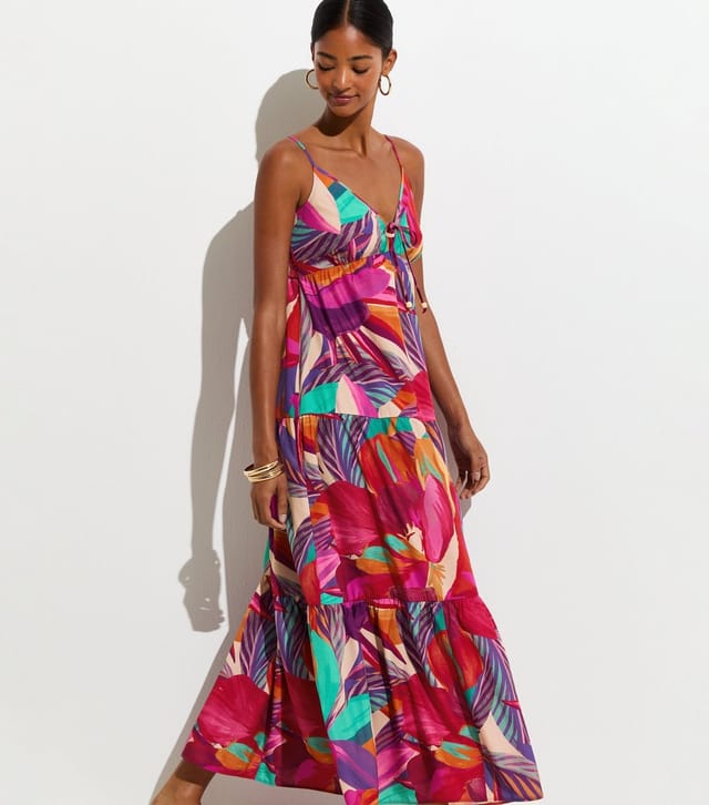 New Look Women's Purple Flower Print Crepe Maxi Beach Dress New Look - 3
